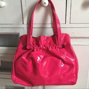 Vintage 1960s Hot Pink Patent Handbag with Lucite